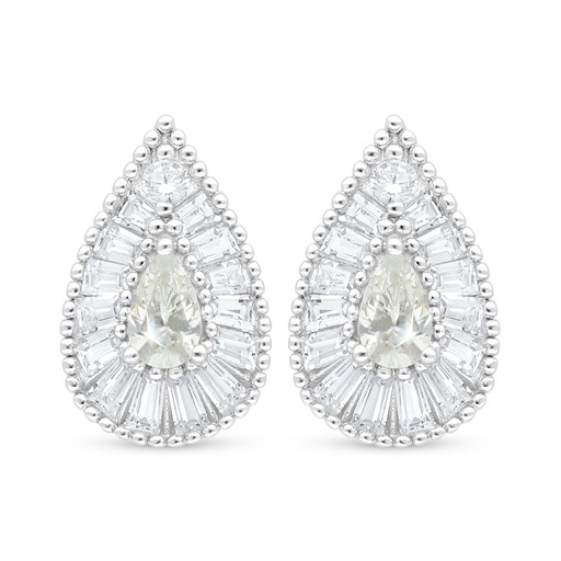 [EAR01CIT00WCZC940] Sterling Silver 925 Earring Rhodium Plated Embedded With Yellow Diamond And White Zircon