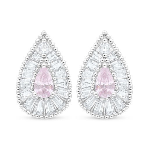 [EAR01PIK00WCZC940] Sterling Silver 925 Earring Rhodium Plated Embedded With Pink Zircon And White Zircon