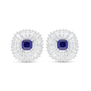 Sterling Silver 925 Earring Rhodium Plated Embedded With Sapphire Corundum And White Zircon