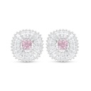 Sterling Silver 925 Earring Rhodium Plated Embedded With Pink Zircon And White Zircon