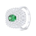 Sterling Silver 925 Ring Rhodium Plated Embedded With Emerald Zircon And White Zircon