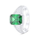 Sterling Silver 925 Ring Rhodium Plated Embedded With Emerald Zircon And White Zircon