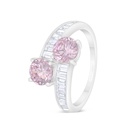 Sterling Silver 925 Ring Rhodium Plated Embedded With Pink Zircon And White Zircon