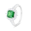 Sterling Silver 925 Ring Rhodium Plated Embedded With Emerald Zircon And White Zircon