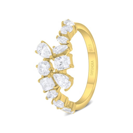 Sterling Silver 925 Ring Golden Plated Embedded With White Zircon