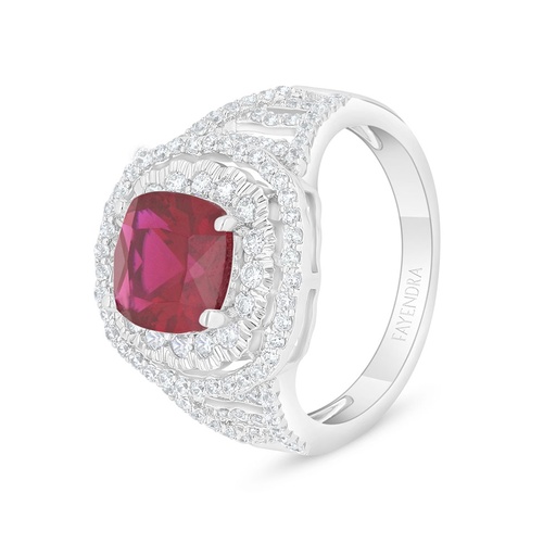 Sterling Silver 925 Ring Rhodium Plated Embedded With Ruby Corundum And White Zircon