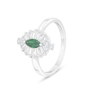 Sterling Silver 925 Ring Rhodium Plated Embedded With Emerald Zircon And White Zircon