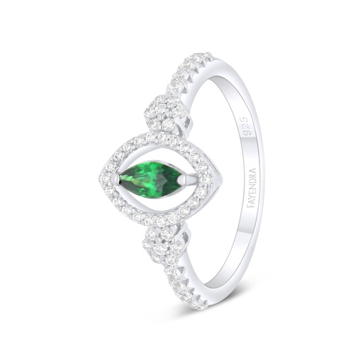 Sterling Silver 925 Ring Rhodium Plated Embedded With Emerald Zircon And White Zircon