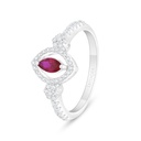 Sterling Silver 925 Ring Rhodium Plated Embedded With Ruby Corundum And White Zircon