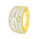 Sterling Silver 925 Ring Golden Plated Embedded With Yellow Diamond And White Zircon