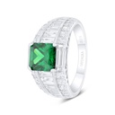 Sterling Silver 925 Ring Rhodium Plated Embedded With Emerald Zircon And White Zircon