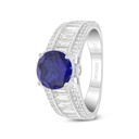 Sterling Silver 925 Ring Rhodium Plated Embedded With Sapphire Corundum And White Zircon