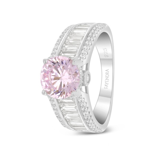 Sterling Silver 925 Ring Rhodium Plated Embedded With Pink Zircon And White Zircon