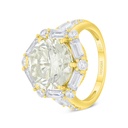 Sterling Silver 925 Ring Golden Plated Embedded With Yellow Diamond And White Zircon