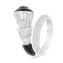 Sterling Silver 925 Ring Rhodium Plated Embedded With Black Enamel And White Zircon