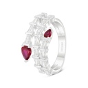 Sterling Silver 925 Ring Rhodium Plated Embedded With Ruby Corundum And White Zircon