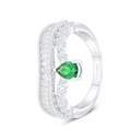 Sterling Silver 925 Ring Rhodium Plated Embedded With Emerald Zircon And White Zircon