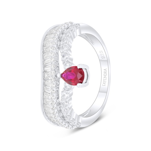 Sterling Silver 925 Ring Rhodium Plated Embedded With Ruby Corundum And White Zircon