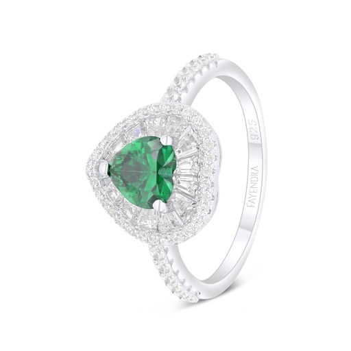 Sterling Silver 925 Ring Rhodium Plated Embedded With Emerald Zircon And White Zircon