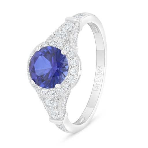 Sterling Silver 925 Ring Rhodium Plated Embedded With Sapphire Corundum And White Zircon