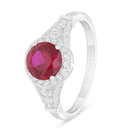 Sterling Silver 925 Ring Rhodium Plated Embedded With Ruby Corundum And White Zircon