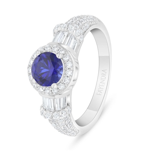 Sterling Silver 925 Ring Rhodium Plated Embedded With Sapphire Corundum And White Zircon