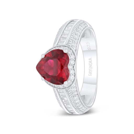 Sterling Silver 925 Ring Rhodium Plated Embedded With Ruby Corundum And White Zircon