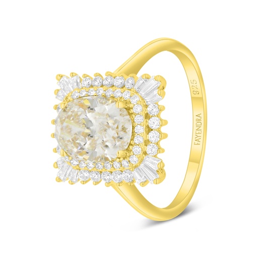 Sterling Silver 925 Ring Golden Plated Embedded With Yellow Diamond And White Zircon