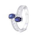 Sterling Silver 925 Ring Rhodium Plated Embedded With Sapphire Corundum And White Zircon