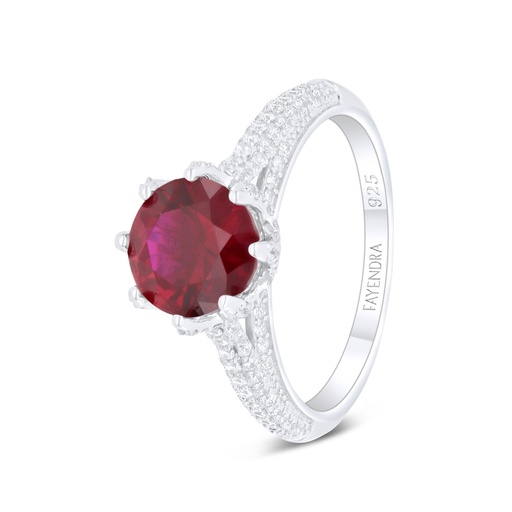 Sterling Silver 925 Ring Rhodium Plated Embedded With Ruby Corundum And White Zircon