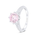 Sterling Silver 925 Ring Rhodium Plated Embedded With Pink Zircon And White Zircon