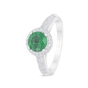 Sterling Silver 925 Ring Rhodium Plated Embedded With Emerald Zircon And White Zircon