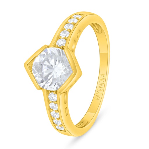 Sterling Silver 925 Ring Golden Plated Embedded With White Zircon