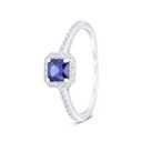 Sterling Silver 925 Ring Rhodium Plated Embedded With Sapphire Corundum And White Zircon