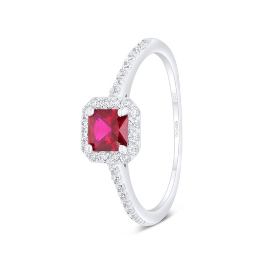 Sterling Silver 925 Ring Rhodium Plated Embedded With Ruby Corundum And White Zircon