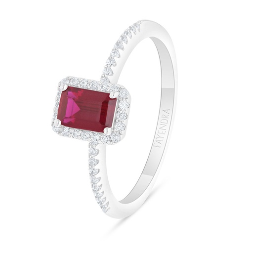 Sterling Silver 925 Ring Rhodium Plated Embedded With Ruby Corundum And White Zircon