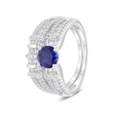 Sterling Silver 925 Ring (Twins) Rhodium Plated Embedded With Sapphire CorundumAnd White Zircon