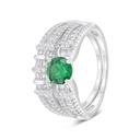 Sterling Silver 925 Ring (Twins) Rhodium Plated Embedded With Emerald Zircon And White Zircon