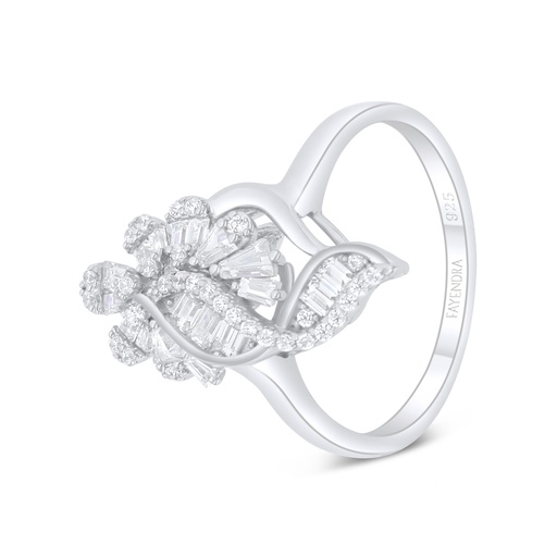 Sterling Silver 925 Ring Rhodium Plated Embedded With White Zircon