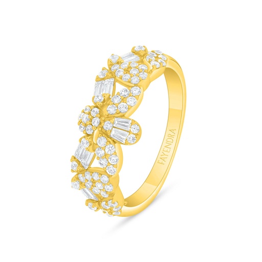 Sterling Silver 925 Ring Golden Plated Embedded With White Zircon