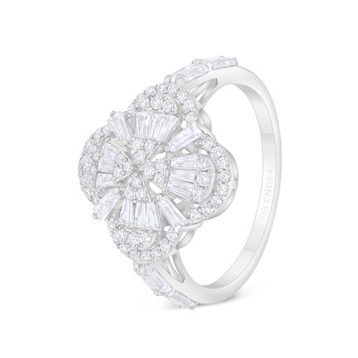 Sterling Silver 925 Ring Rhodium Plated Embedded With White Zircon