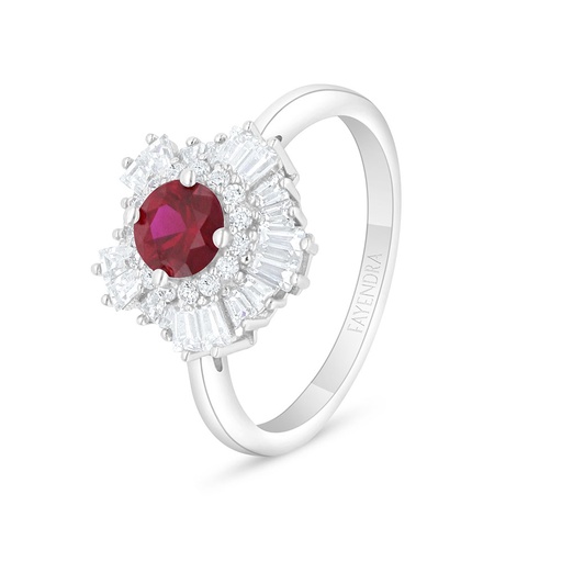 Sterling Silver 925 Ring Rhodium Plated Embedded With Ruby Corundum And White Zircon