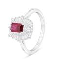 Sterling Silver 925 Ring Rhodium Plated Embedded With Ruby Corundum And White Zircon