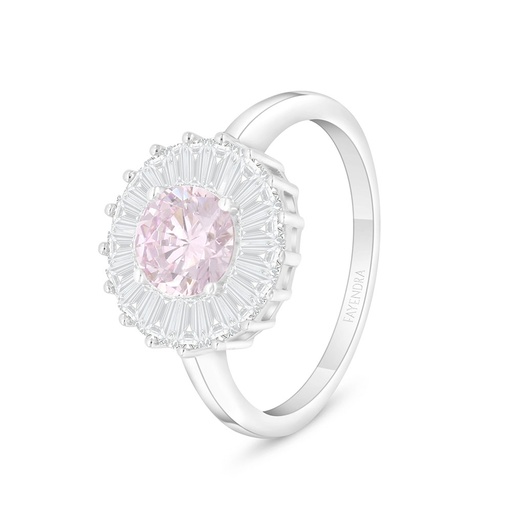 Sterling Silver 925 Ring Rhodium Plated Embedded With Pink Zircon And White Zircon