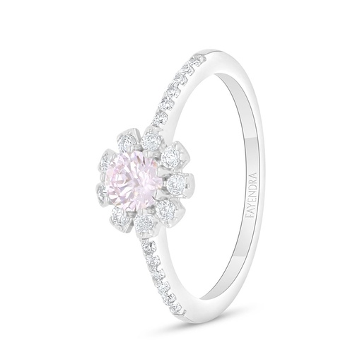 Sterling Silver 925 Ring Rhodium Plated Embedded With Pink Zircon And White Zircon