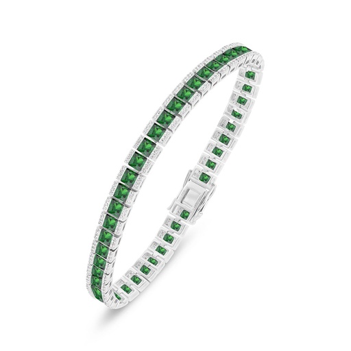 [BRC01EMR00WCZB532] Sterling Silver 925 Bracelet Rhodium Plated Embedded With Emerald Zircon And White Zircon