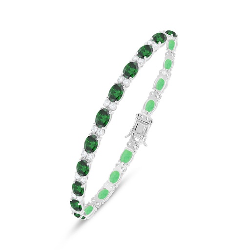 [BRC01EMR00WCZB533] Sterling Silver 925 Bracelet Rhodium Plated Embedded With Emerald Zircon And White Zircon