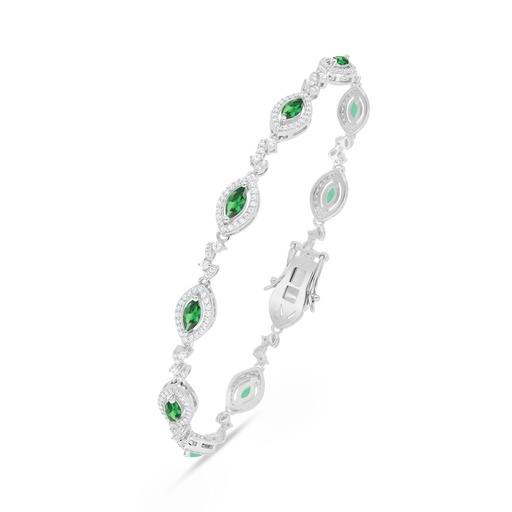 [BRC01EMR00WCZB534] Sterling Silver 925 Bracelet Rhodium Plated Embedded With Emerald Zircon And White Zircon