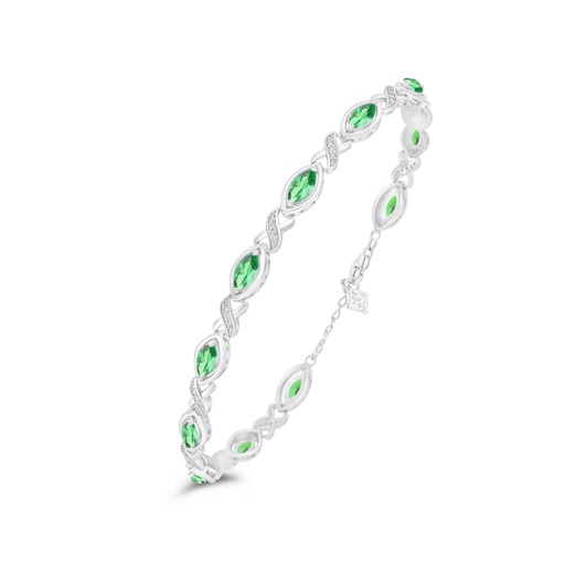 [BRC01EMR00WCZB541] Sterling Silver 925 Bracelet Rhodium Plated Embedded With Emerald Zircon And White Zircon