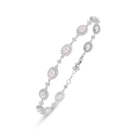 [BRC01PIK00WCZB531] Sterling Silver 925 Bracelet Rhodium Plated Embedded With Pink Zircon And White Zircon